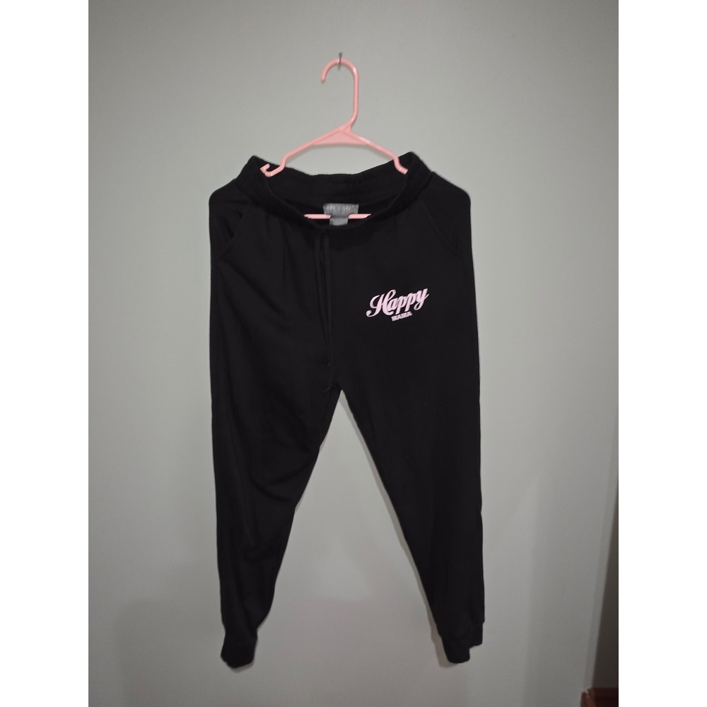 Lark + Grey Happy Mama Joggers Black Pink Graphic Sweatpants Small